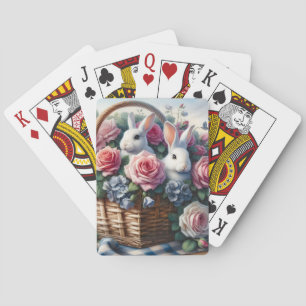Hasen, gebettet zwischen Cottage-Rosen Spielkarten