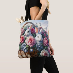 Hasen, gebettet zwischen Cottage-Rosen Tasche