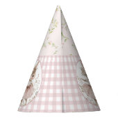 Hasen-Geburtstagsmützen, rosa Gingham-Blumen Partyhütchen (Rückseite)