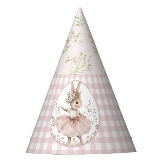 Hasen-Geburtstagsmützen, rosa Gingham-Blumen Partyhütchen (Vorderseite)