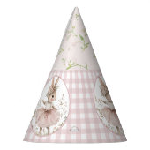 Hasen-Geburtstagsmützen, rosa Gingham-Blumen Partyhütchen (Links)