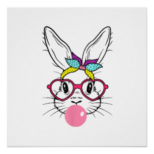 Hasen-Gesicht Kaugummi blasende Brille Stirnband H Poster