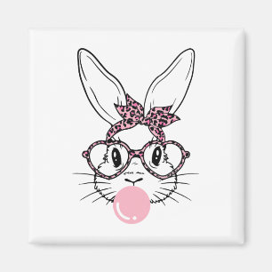 Hasen Gesicht Leopard Gles Bubblegum Ostertag Mädc Magnet