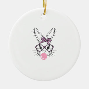 Hasen-Gesicht-Leoparden-Brille Bubble Gum Ostertag Keramik Ornament