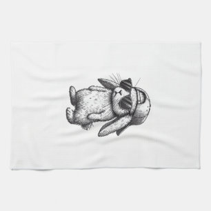 Hasen-Gesicht mit Sonnenbrille Kappe Ostertag für  Geschirrtuch