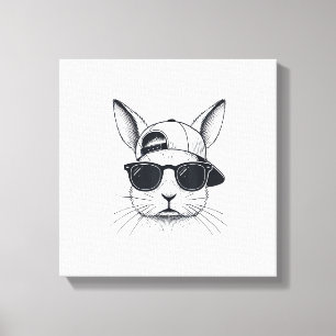 Hasen-Gesicht mit Sonnenbrille Kappe Ostertag für  Leinwanddruck
