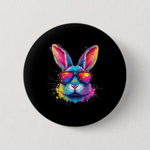 Hasen-Gesicht mit Tie-Dye-Brille Frohen Ostertag M Button