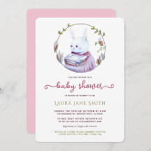 Hasen-Hasen Pink Green Books Girl Babydusche