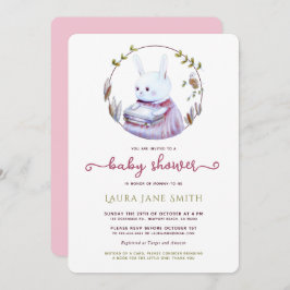 Hasen-Hasen Pink Green Books Girl Babydusche Einladung