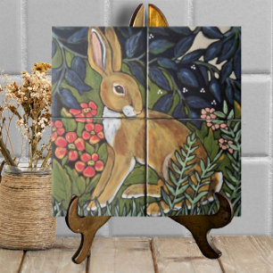Hasen im Garten Mural Keramik 6" Tile Trivet Fliese