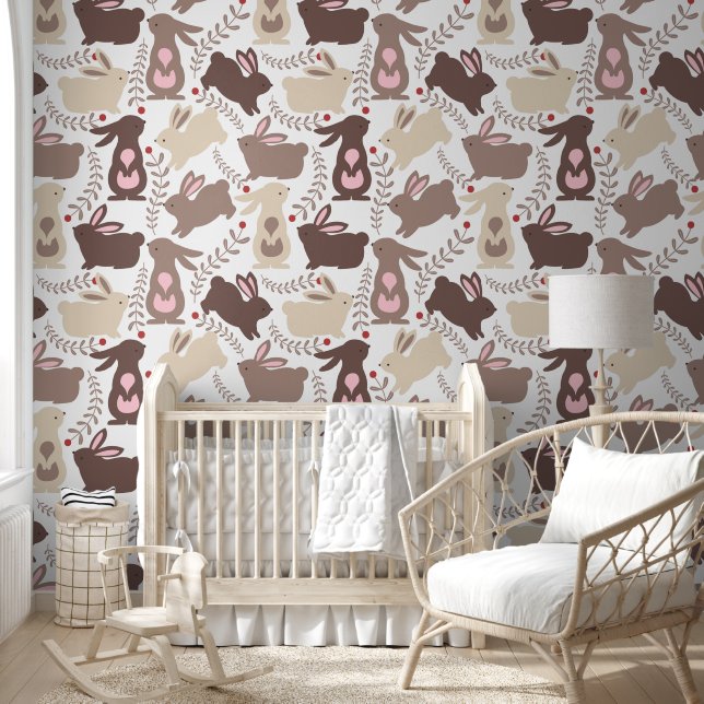 Hasen in Braun und Rosa Tapete (Kinder)