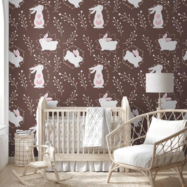 Hasen in Braun und Rosa Tapete (Kinder)