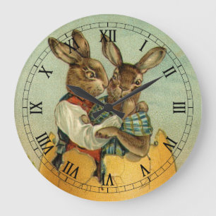 Hasen in einem goldenen Ei, Vintage viktorianische Große Wanduhr