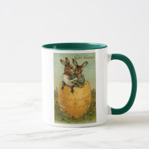 Hasen in einem goldenen Ei, Vintage viktorianische Tasse