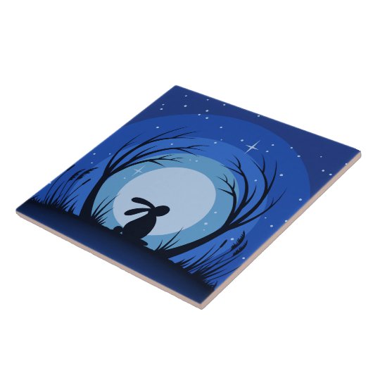Hasen, Kaninchen, Mondschein-Silhouette Fliese (Seite)
