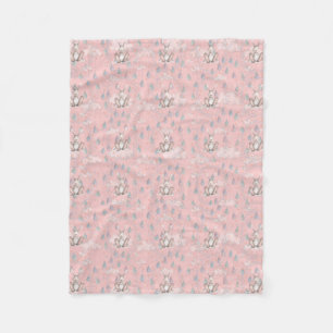 Hasen-Kranz Wolken & Regentropfen -Pink Fleecedecke