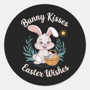 Hasen Küsschen Osterwünsche Süßer Osterhase Eier  Runder Aufkleber