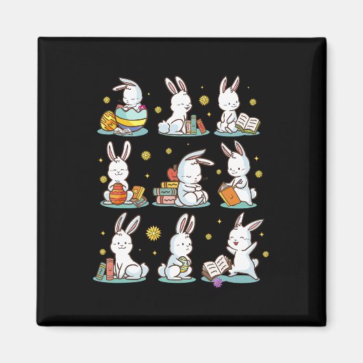 Hasen liest Buch Frohe Ostern Buchwurm Kinder Männ Magnet (Vorne)