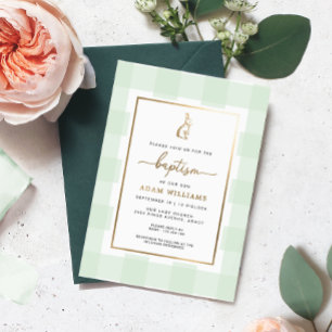 Hasen-Mint-Gingham-Tauf-Goldfolien-Einladung Folieneinladung