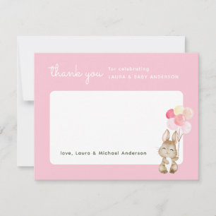 Hasen mit rosa Luftballons zur Babyparty Dankeskarte