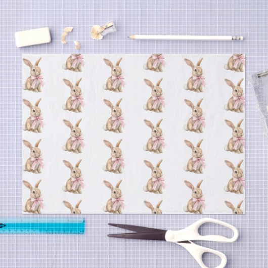 Hasen mit rosa Schleife Geburtstag Seidenpapier (Handwerk)