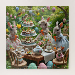 Hasen-Oster-Teeparty, elegante Frühlings-Tiere Puzzle