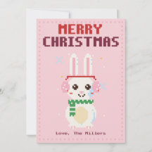 Hasen-Pink-Pixel-Art-Weihnachtskarte