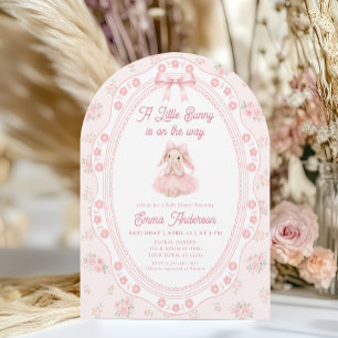 Hasen-Pink-Schleife-Blumen-Baby-Shower-Einladung Einladung