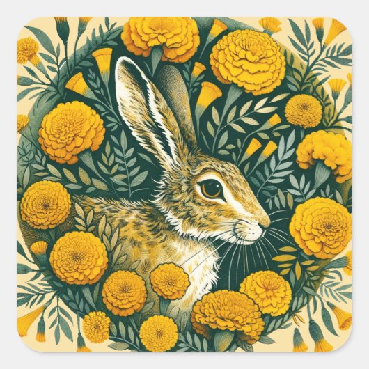 Hasen Ringelblume Quadratischer Aufkleber (Vorderseite)
