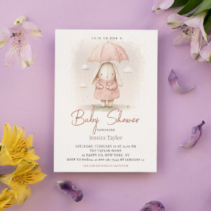 Hasen-Schirm Rosa Aquarell Mädchen Baby Shower Einladung