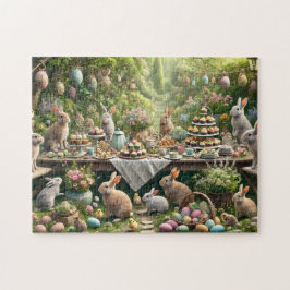 Hasen-Teeparty Skizze Oster-Gartenszene Puzzle