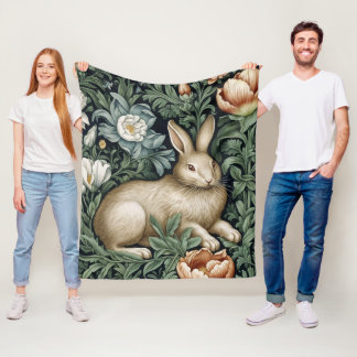 Hasen und Blume im Jugendstil Fleecedecke
