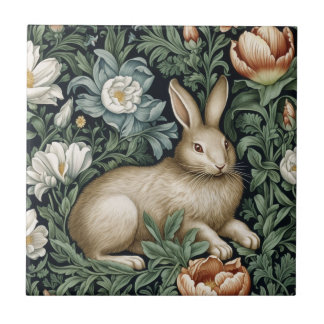 Hasen und Blume im Jugendstil Fliese