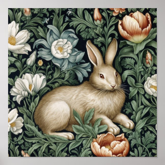 Hasen und Blume im Jugendstil Poster