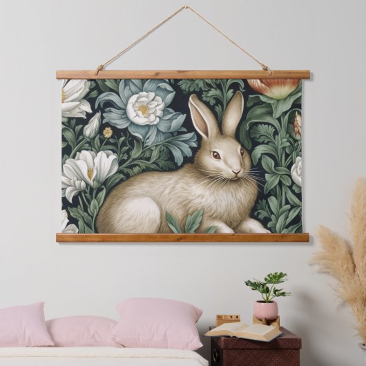 Hasen und Blume im Jugendstil Wandteppich Mit Holzrahmen (Schlafzimmer)