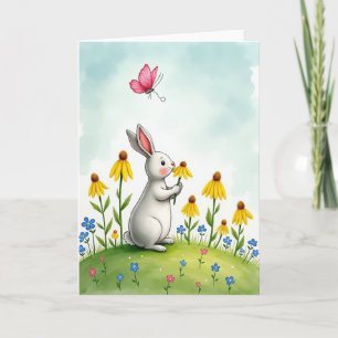 Hasen- und Blumen Süße Szene Karte