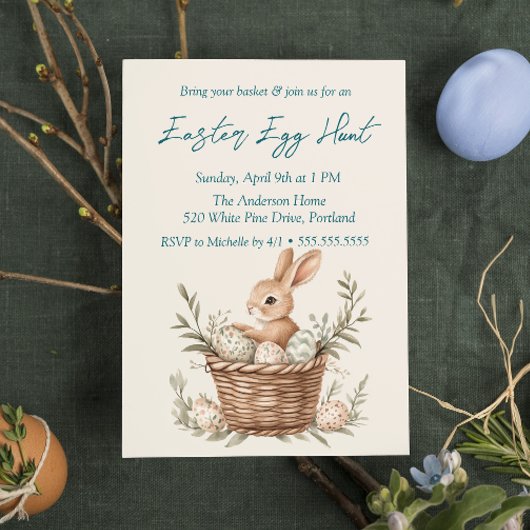 Hasen und Eier in Basket Beige Ostereier Jagd Einladung
