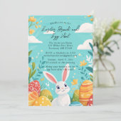 Hasen- und Eiertöpfe Osterblau Brunch und Eierjagd Einladung (Stehend Vorderseite)