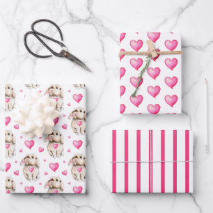 Hasen- und Herz-Geschenkpapier-Set mit 3 Motiven Geschenkpapier Set