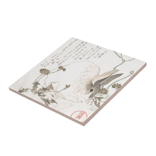 Hasen und Löwenzahn, Kubo Shunman, japanische Fliese (Seite)
