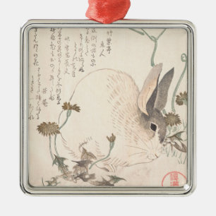 Hasen und Löwenzahn, Kubo Shunman, japanische Silbernes Ornament