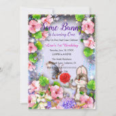 Hasen und Schmetterling 1. Geburtstag Einladung (Vorderseite)