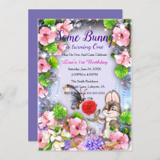 Hasen und Schmetterling 1. Geburtstag Einladung