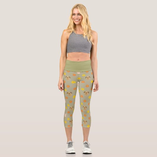 Hasen- und Welpenmuster Capri Leggings (Vorderseite)