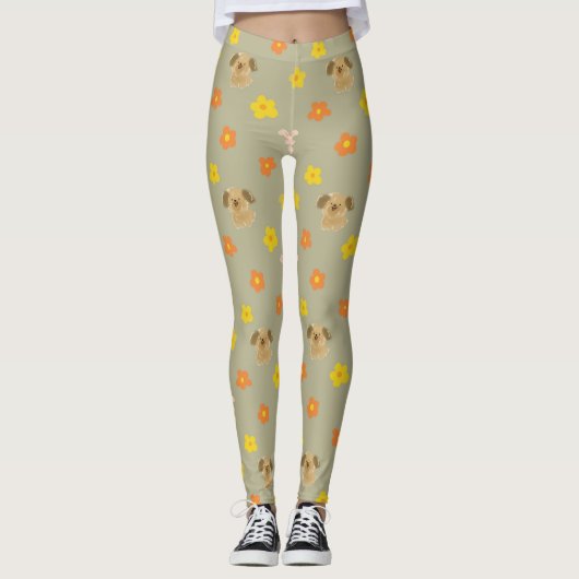 Hasen- und Welpenmuster Leggings (Vorderseite)