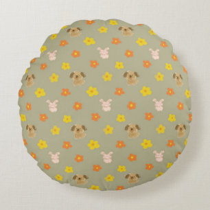 Hasen- und Welpenmuster Rundes Kissen