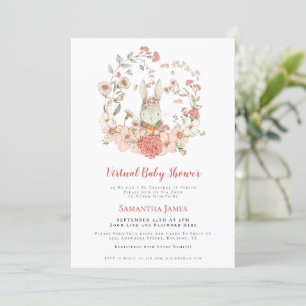 Hasen-Vintage-Korallen-Laub-Virtual-Baby-Shower Einladung