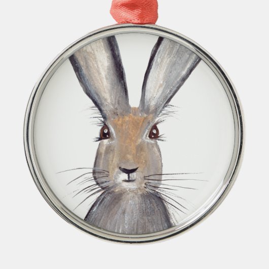 Hasen-Wasserfarbe Silbernes Ornament (Vorne)