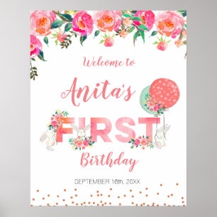 Hasen-Wasserfarben-Baby-Shower-Willkommensschild Poster