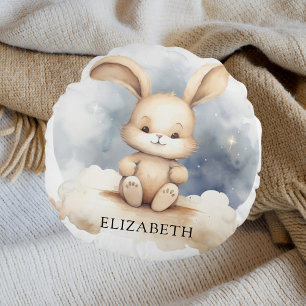 Hasenbaby Blaue Himmel Beige Boho Kinderzimmer Rundes Kissen